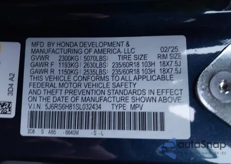 2025 Honda Cr-V Hybrid Sport-L из США, поврежденный, VIN 5J6RS6H81SL032434